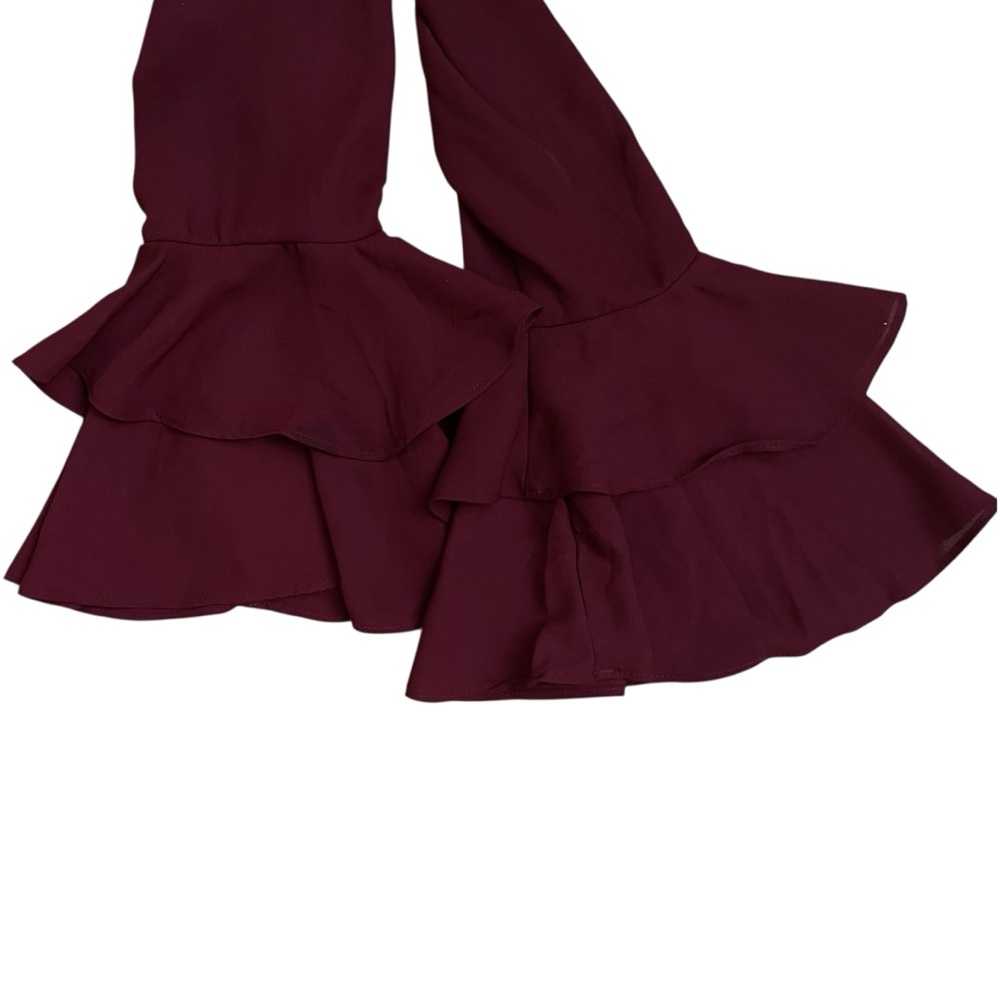 Burgundy Crop Wrap Ruffle Bell‎ Sleeve Blouse Sz. M - Picture 6 of 7